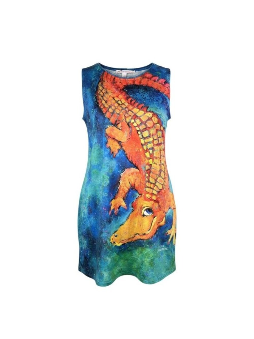 Leoma Lovegrove Alligator Print Sleeveless Dress Blue & Orange Womens Large